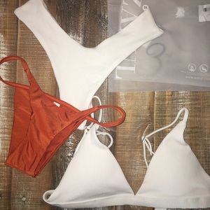 Zaful white bikini set and orange bottoms